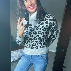 Jessica Simpson medium animal print cowl neck cropped sweater